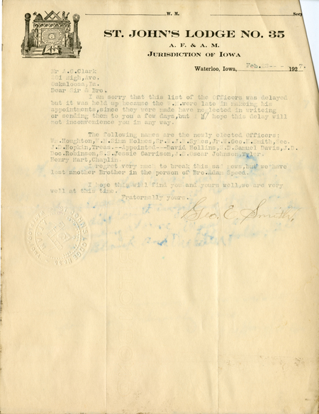 Correspondence Between George E. Smith And Grand Master A. G. Clark