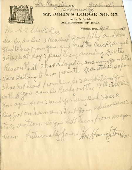 Correspondence Between William Houghton And Grand Master A. G. Clark