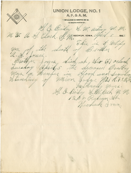 Correspondence Between G. E. Bailey And Grand Master A. G. Clark