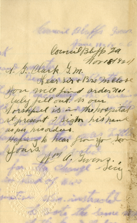 Correspondence Between William A. Givens And Grand Master A. G. Clark