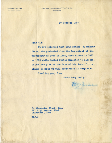 Correspondence Between H.C. Jones And Grand Master A. G. Clark