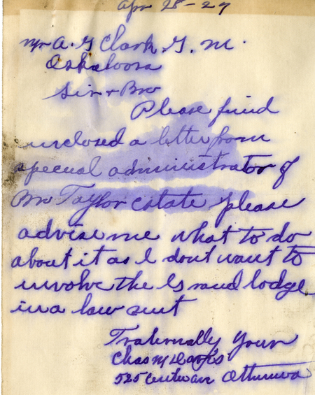 Correspondence Between Charles M. Davis And Grand Master A. G. Clark