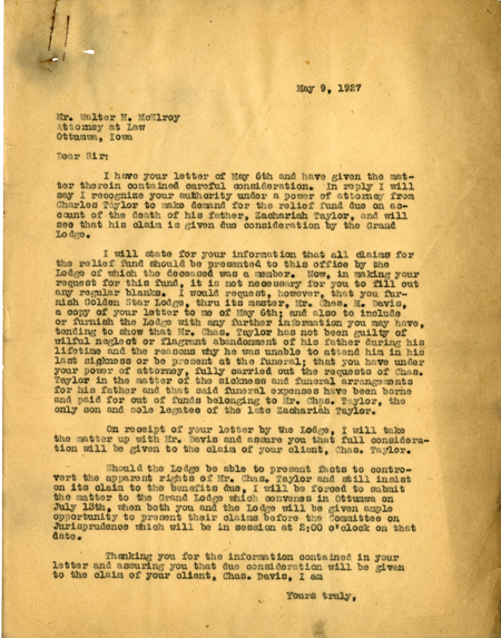 Correspondence From Walter H. Mcelroy