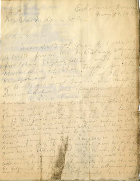 Correspondence From Charles M. Davis