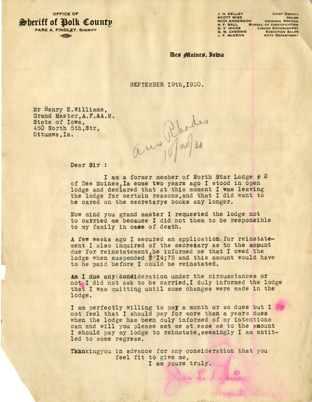 Correspondence Between Chas. L Maguire(?) And Grand Master H. E. Williams