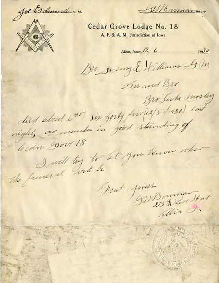 Correspondence Between G. W. Bowman And Grand Master H. E. Williams