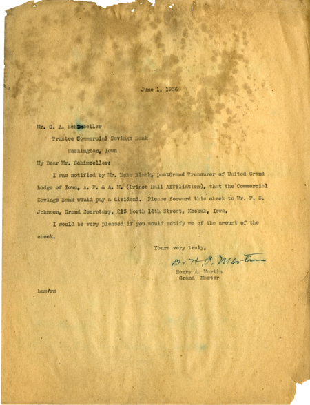 Correspondence Between C. A. Schnoeller And Grand Master H. A. Martin