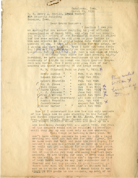 Correspondence Between A. G. Clark And Grand Master Henry A. Martin