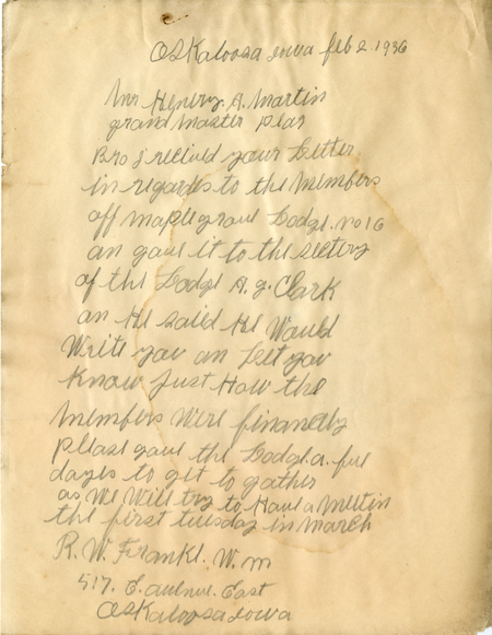 Correspondence Between R. W. Frankl And Grand Master Henry A. Martin