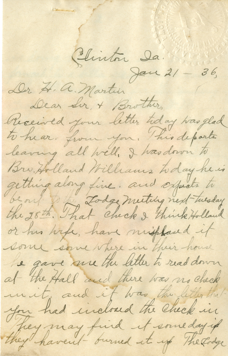 Correspondence Between Charles Thompson And Grand Master Henry A. Martin