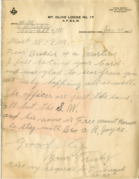 Correspondence To Grand Master Henry A. Martin