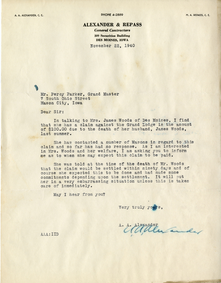 Correspondence Between Grand Master Percy Parker And A. A. Alexander
