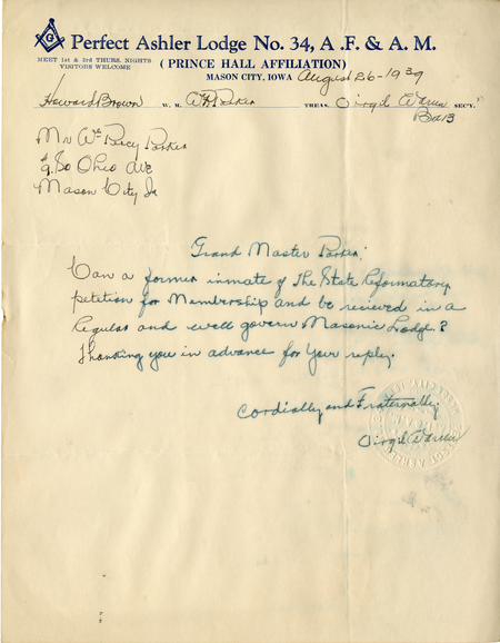 Correspondene Between Grand Master Percy Parker And Virgil Warren