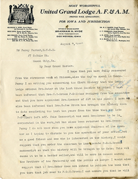 Correspondence Between Grand Master Percy Parker And Branham N. Hyde