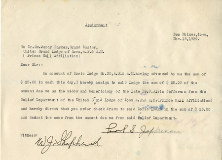 Correspondence Between Grand Master Percy Parker And Pearl S. Jefferson