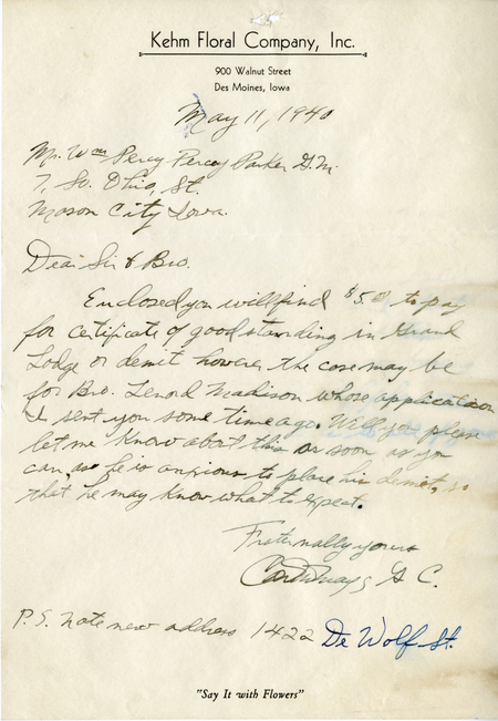 Correspondence Between William Percy Parker And Carl M. Mays
