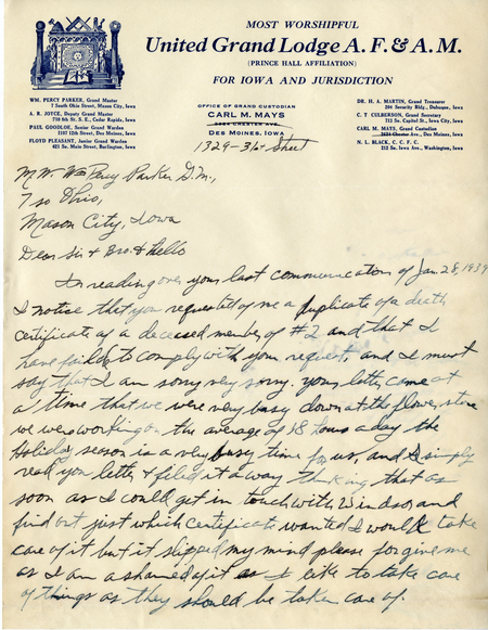 Correspondence Between Percy Parker And Carl M. Mays