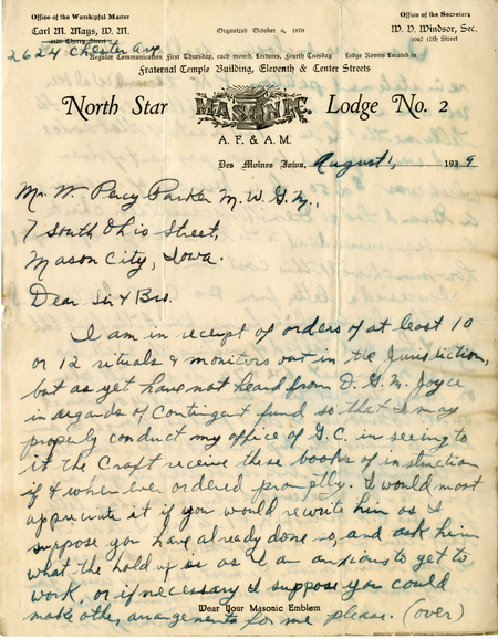 Correspondence Between W. Percy Parker And Carl M. Mays