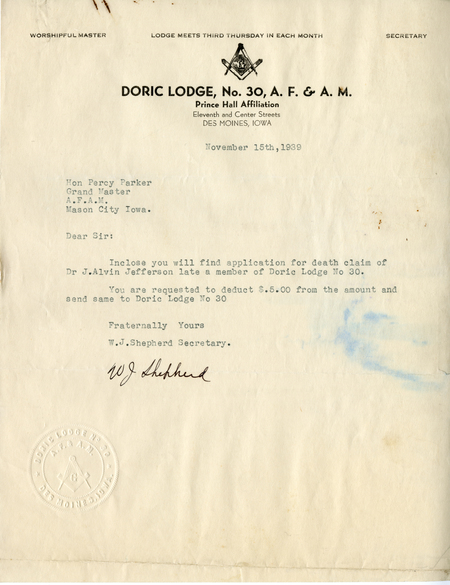 Correspondence Between Wm. Percy Parker And W. J. Shepherd