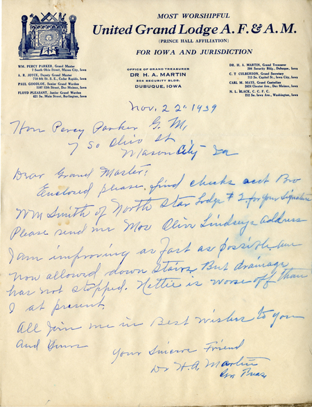 Correspondence Between Wm. Percy Parker And H. A. Martin