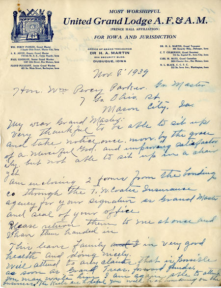 Correspondence Between Wm. Percy Parker And H. A. Martin