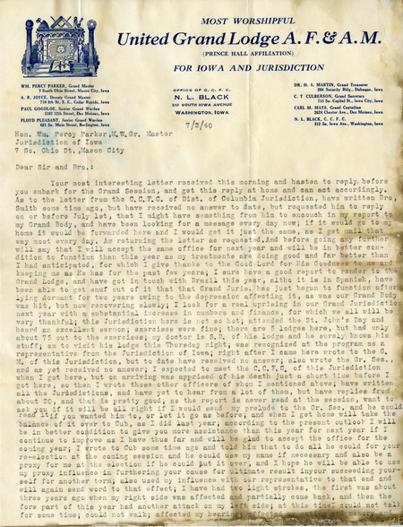 Correspondence Between Wm. Percy Parker And N. L. Black, Page 1