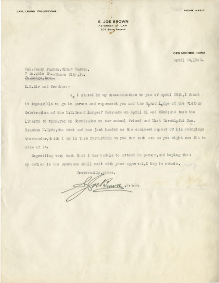 Correspondence Between S. Joe Brown And Percy Parker