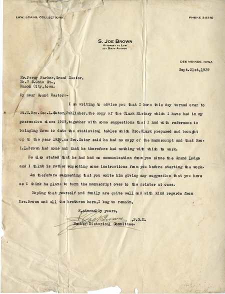 Correspondence Between S. Joe Brown And Percy Parker