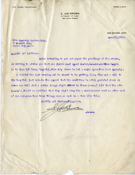 Correspondence Between S. Joe Brown And Percy Parker