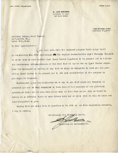 Correspondence Between S. Joe Brown And Percy Parker