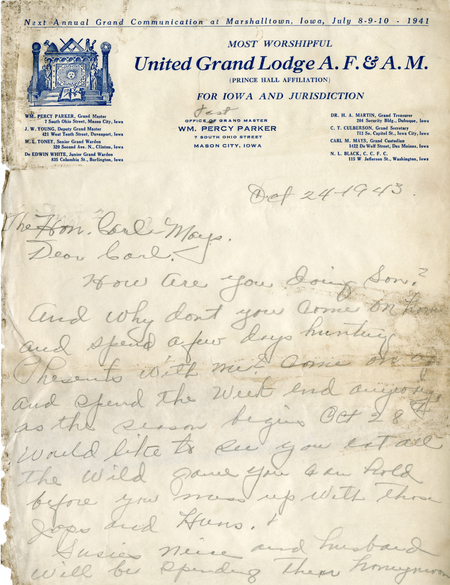 Correspondence Between Carl Mays And Wm. Percy Parker