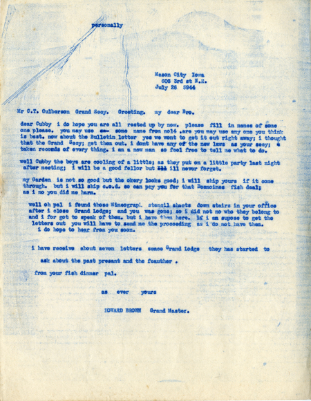 Correspondence Between C.T. Culberson And Grand Master Howard Brown