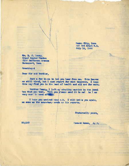 Correspondence Between L. J. Henry And Grand Master Howard Brown