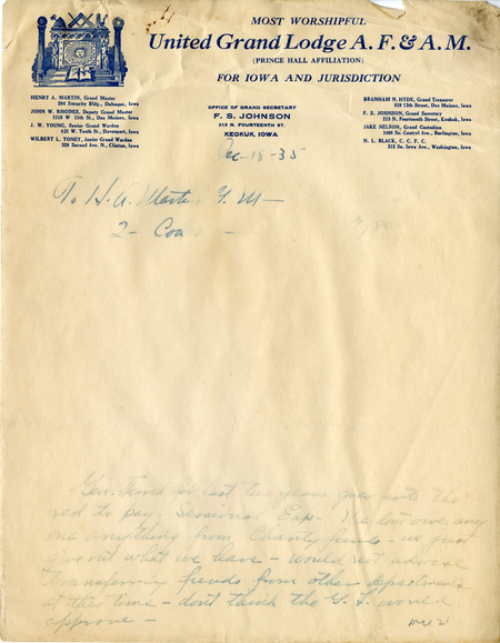 Correspondence Between Grand Master H. A. Martin And F. S. Johnson