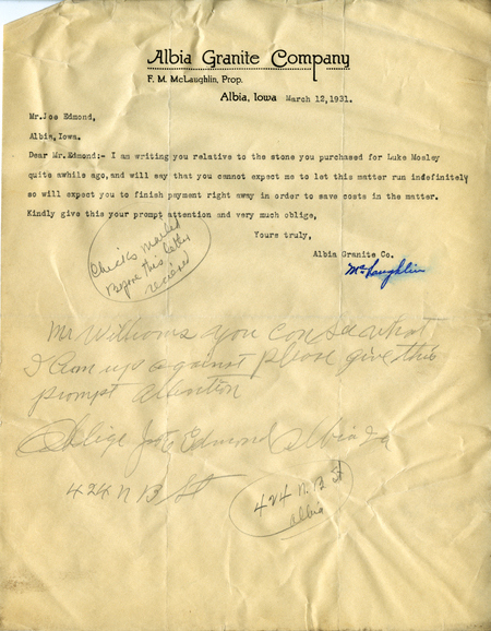 Correspondence From F. M. Mclaughlin And Joe Edmond