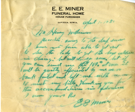Correspondence From E. E. Miner To Henry Williams