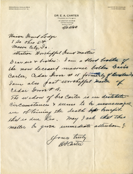Correspondence Between Dr. E. A. Carter And Union Grand Lodge