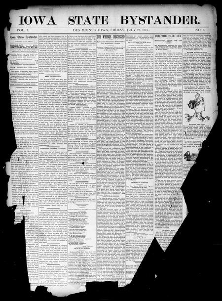 Iowa state bystander. volume 01, number 08, July 27, 1894