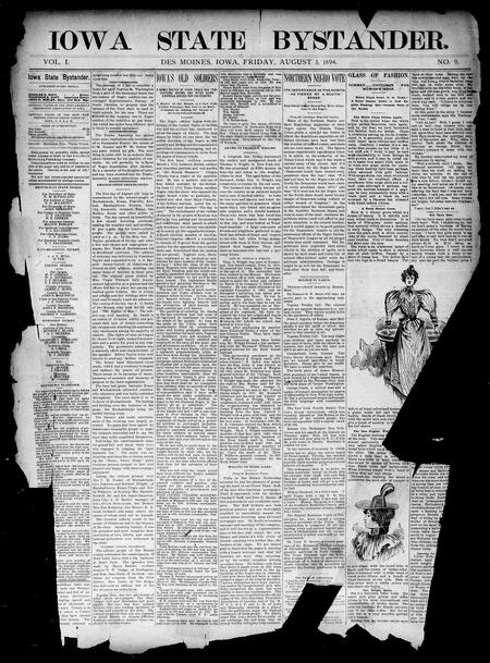 Iowa state bystander. volume 01, number 09, August 3, 1894