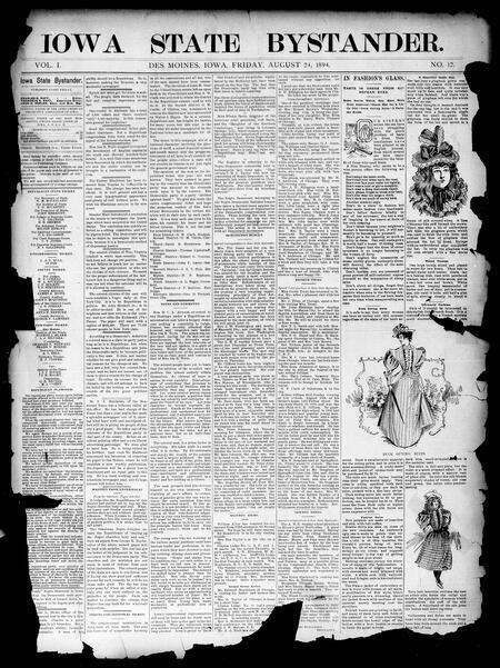 Iowa state bystander. volume 01, number 12, August 24, 1894