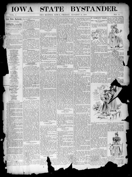 Iowa state bystander. volume 01, number 13, August 31, 1894