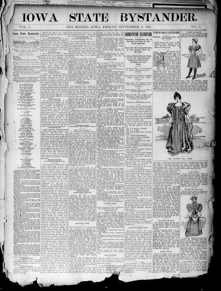 Iowa state bystander. volume 01, number 15, September 14, 1894