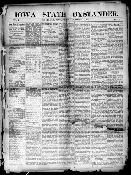 Iowa state bystander. volume 01, number 19, October 12, 1894