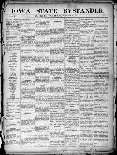 Iowa state bystander. volume 01, number 21, October 26, 1894