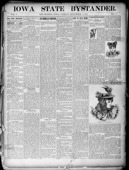 Iowa state bystander. volume 01, number 23, November 9, 1894