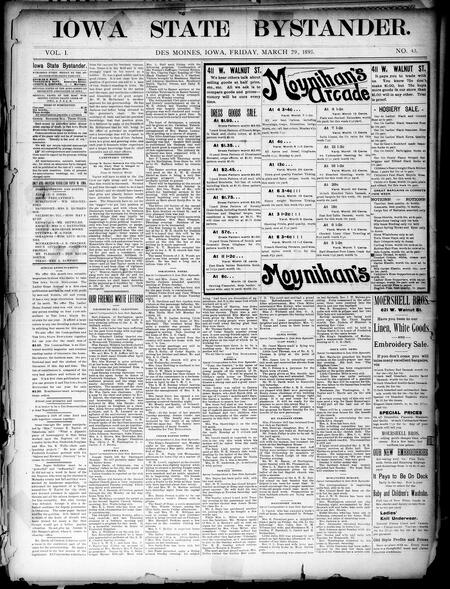 Iowa state bystander. volume 01, number 43, March 29, 1895