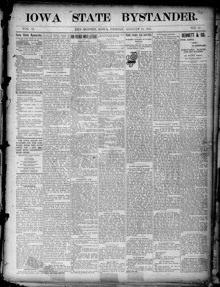 Iowa state bystander. volume 02, number 12, August 23, 1895