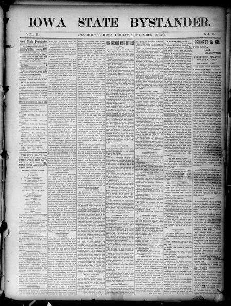 Iowa state bystander. volume 02, number 15, September 13, 1895