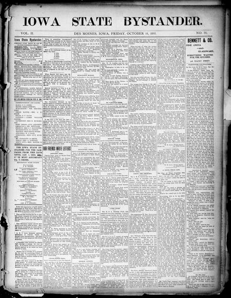 Iowa state bystander. volume 02, number 20, October 18, 1895