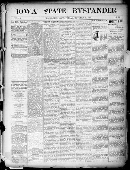 Iowa state bystander. volume 02, number 21, October 25, 1895